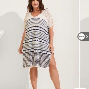 BloomChic Navy and Cream Knit Swim Cover-Up